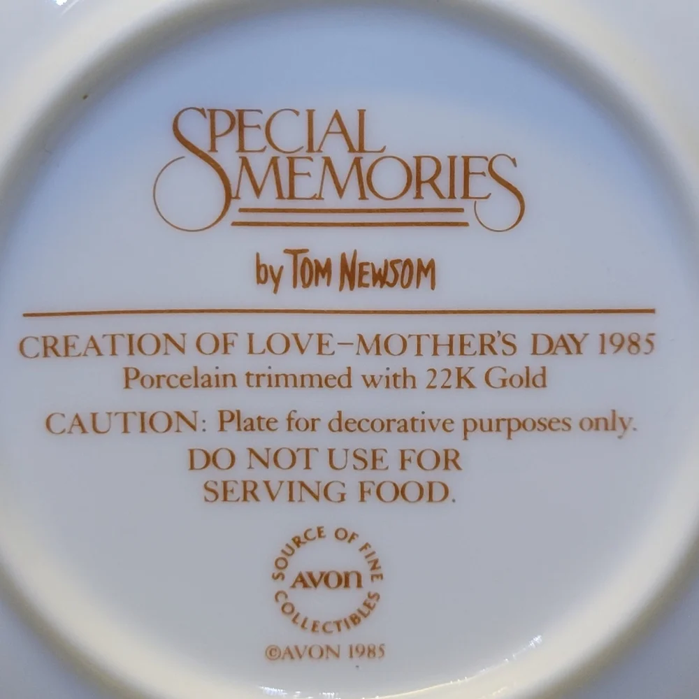 Vtg 1985 Avon Collector's Plate Special Memories by Tom Newsom Mother's Day Love